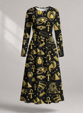 "Nefertiti Black Gold" Viscose Midi Dress