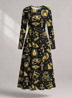 "Nefertiti Black Gold" Viscose Midi Dress Promo
