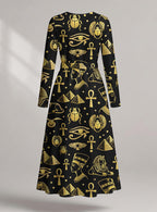 "Nefertiti Black Gold" Viscose Midi Dress Promo