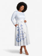 "Neema" Long Sleeve Midaxi Dress — three-quarter view on model, hand in the side pocket