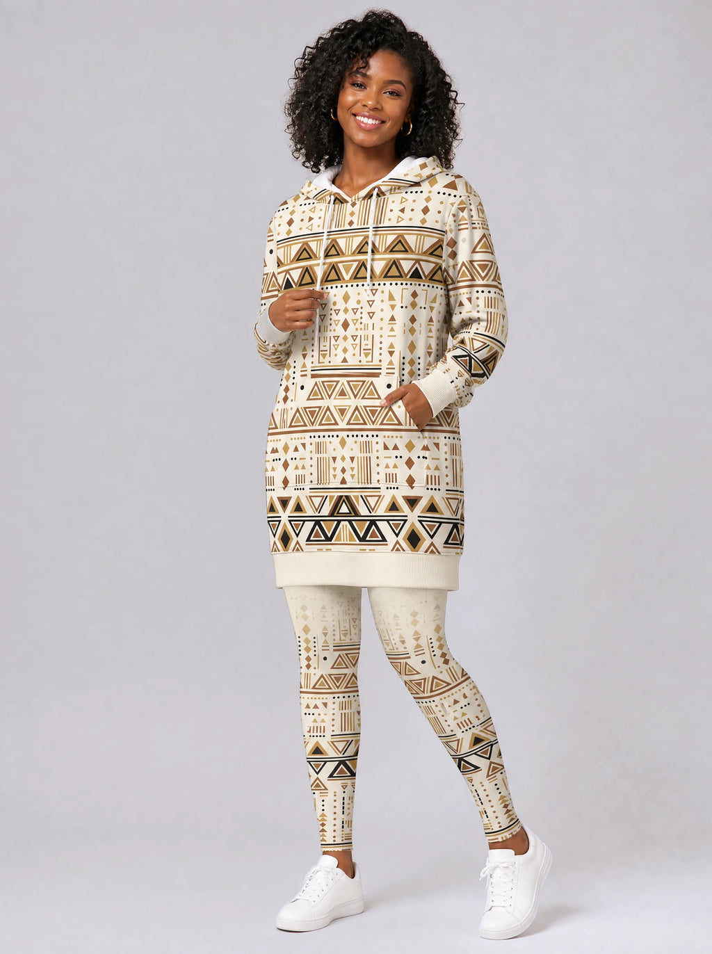 "Ngano" Leggings — full length on model, styled with the matching hoodie dress