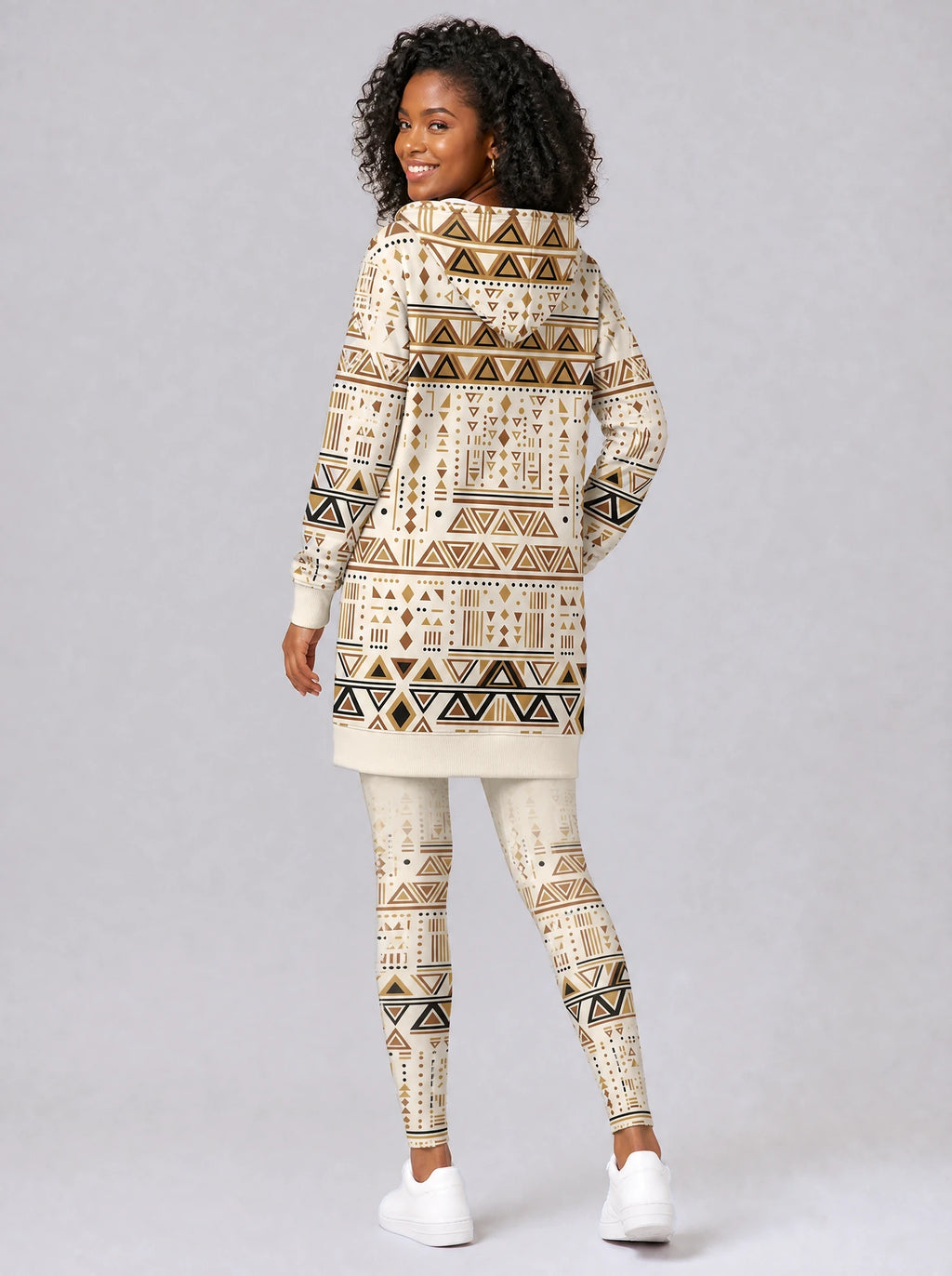 "Ngano" Leggings — back view on model, styled with the matching hoodie dress