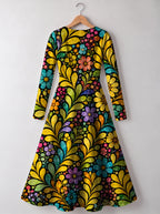 "Njano" Long Sleeve Sweetheart Midi Dress — back view