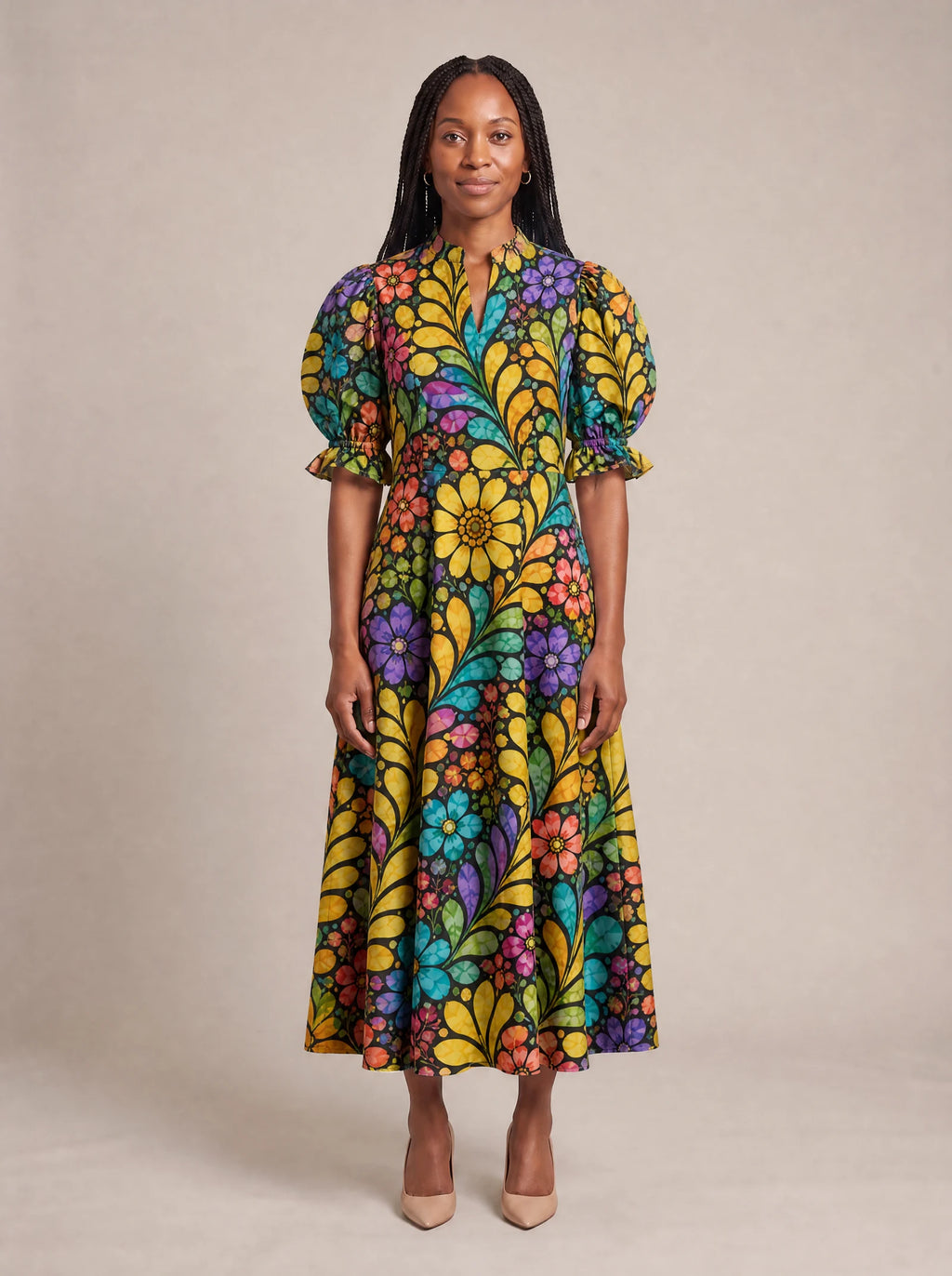 "Njano" Puff Sleeve Dress