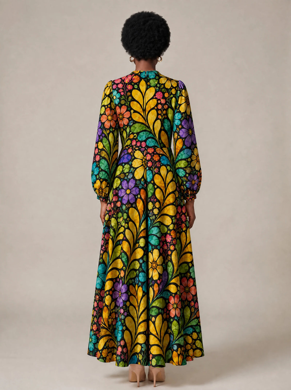 "Njano" Puff Sleeve Maxi Dress