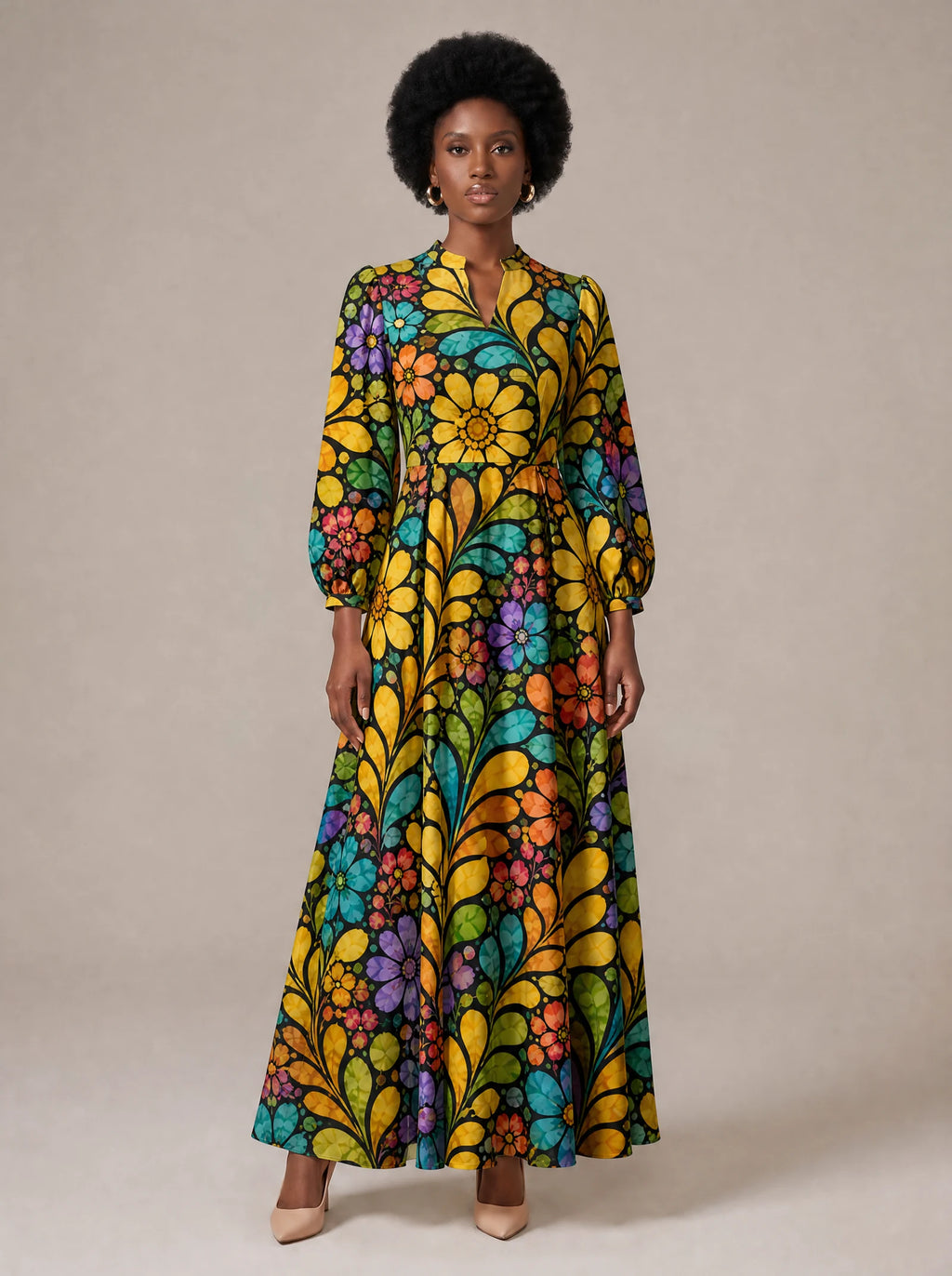 "Njano" Puff Sleeve Maxi Dress