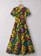 "Njano" V Neck Midi Dress