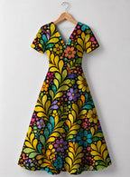 "Njano" V Neck Midi Dress
