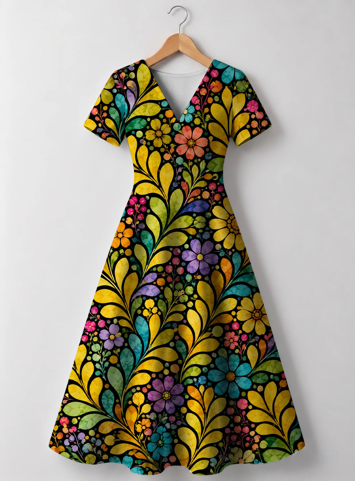 "Njano" V Neck Midi Dress