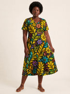 "Njano" V Neck Midi Dress — front