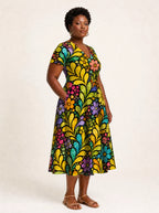 "Njano" V Neck Midi Dress — full body