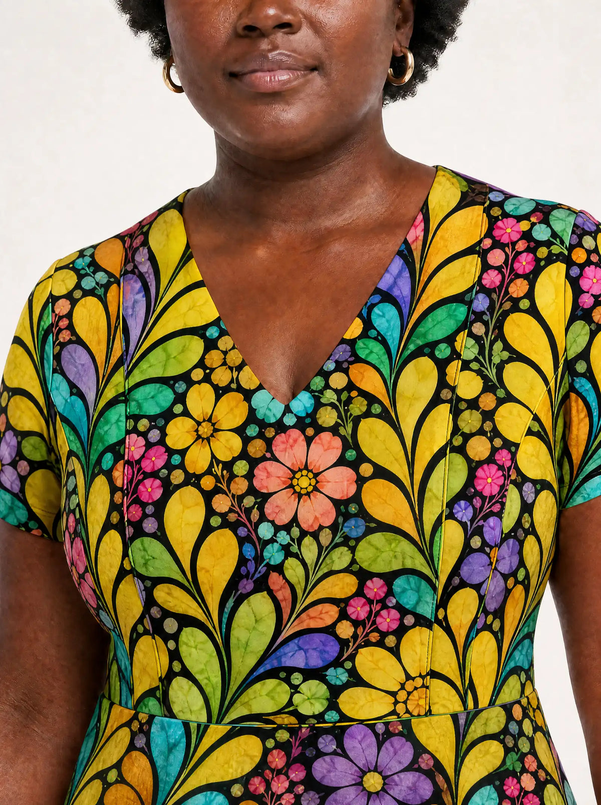 "Njano" V Neck Midi Dress — on model