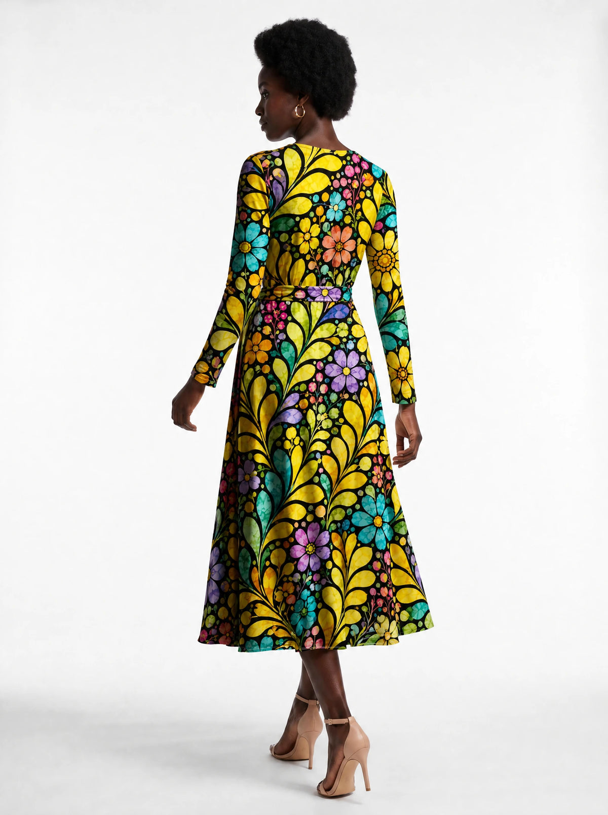 "Njano" Long Sleeve Midaxi Dress — back view on model