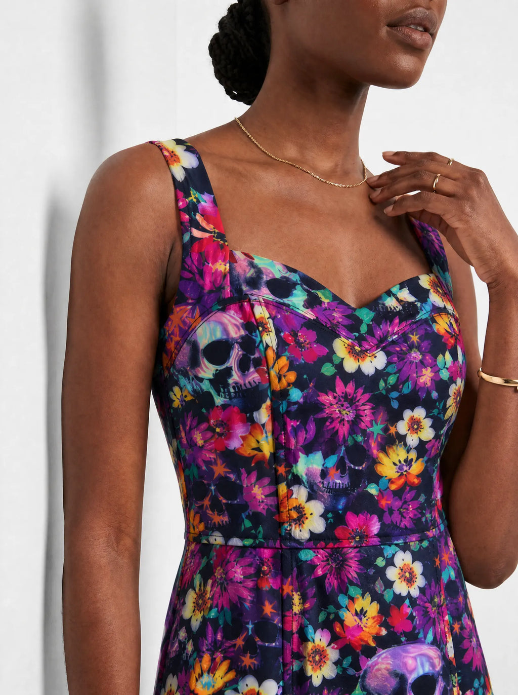 "Njozi" Corset Dress — close-up of the sweetheart neckline and shoulder strap