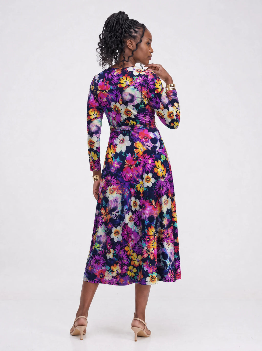 "Njozi" Long Sleeve Midaxi Dress — back view on model