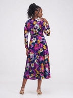 "Njozi" Long Sleeve Midaxi Dress — back view on model