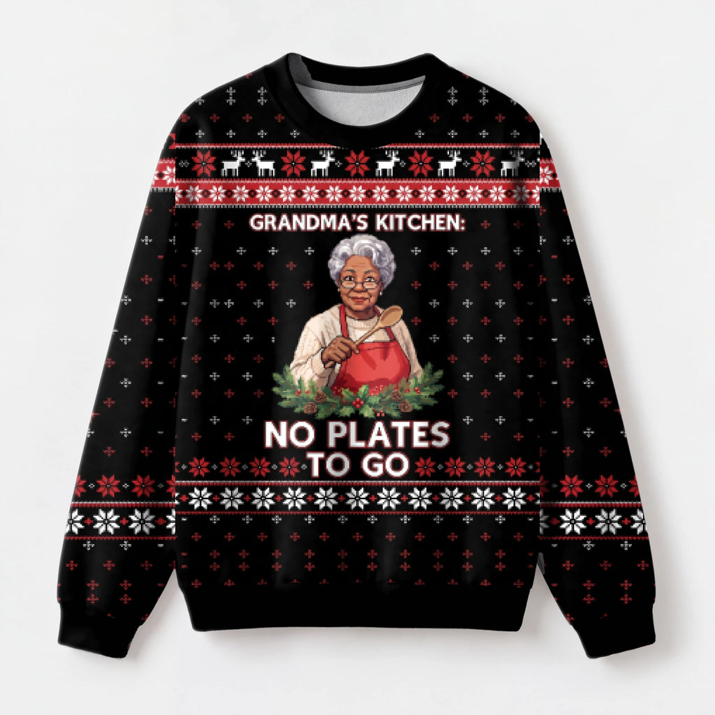 "No Plates" Christmas Sweatshirt — front view