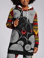 "Nukta" Hoodie Dress — close-up on model, styled with the matching leggings