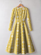 "Oshun Dhahabu" Long Sleeve Sweetheart Midi Dress — back view