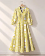 "Oshun Dhahabu" Long Puff Sleeve Dress