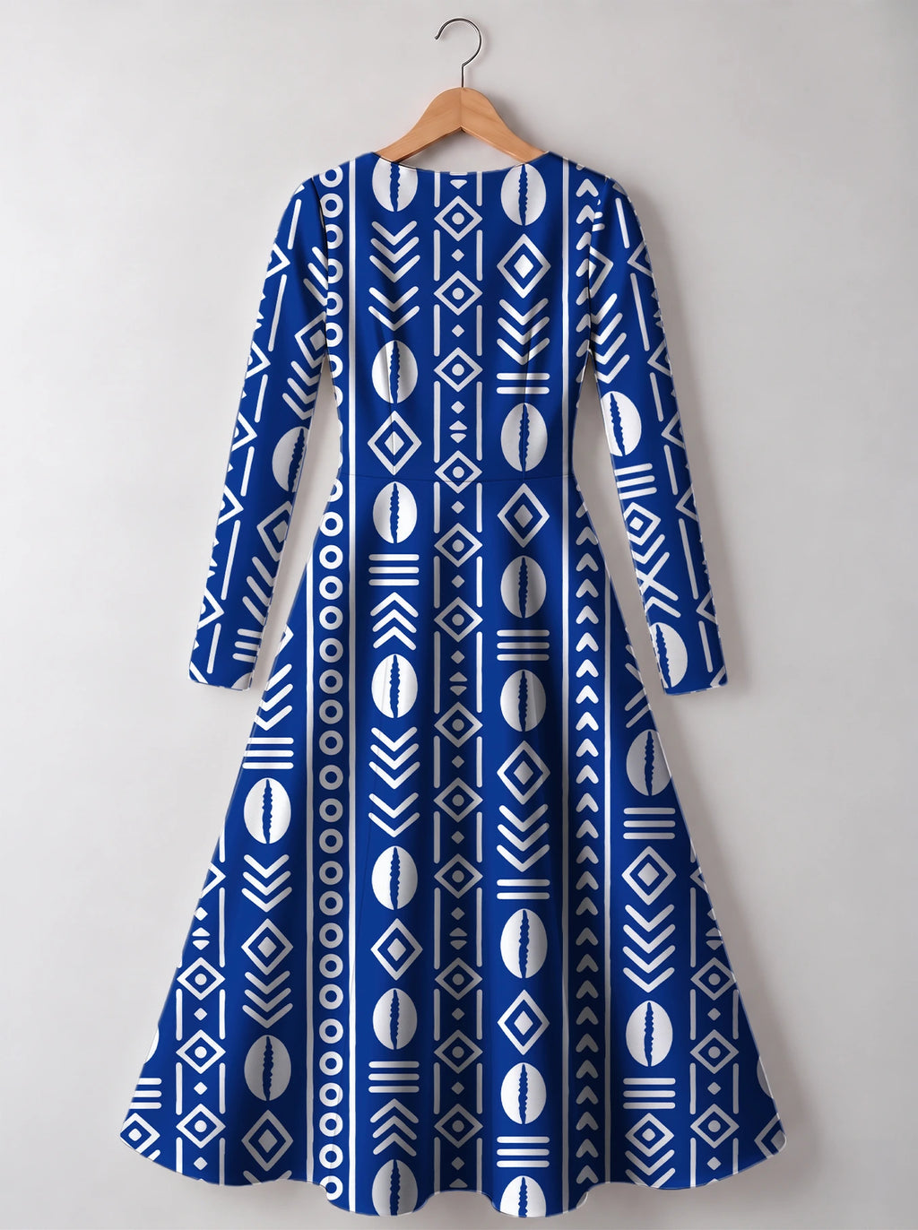 "Oshun Royal Blue" Long Sleeve Sweetheart Midi Dress — back view