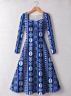 "Oshun Royal Blue" Long Sleeve Sweetheart Midi Dress — front view