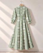 "Oshun Verde" Long Puff Sleeve Dress