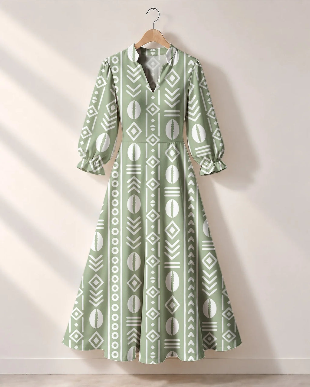 "Oshun Verde" Long Puff Sleeve Dress