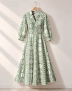 "Oshun Verde" Long Puff Sleeve Dress