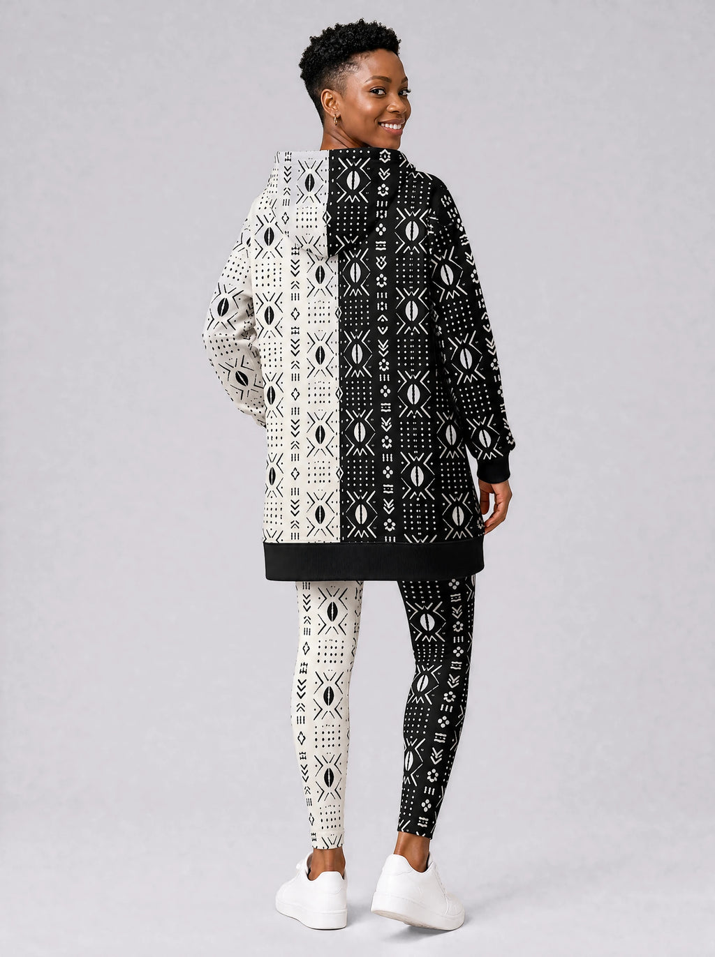 "Pacha" Hoodie Dress — back view on model, styled with the matching leggings
