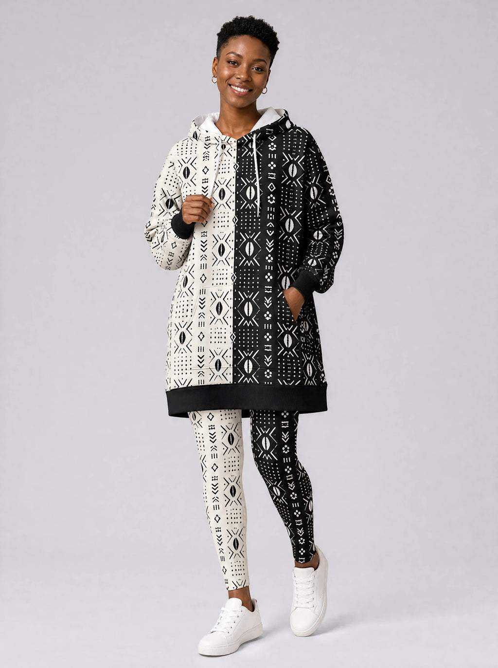 "Pacha" Leggings — full length on model, styled with the matching hoodie dress