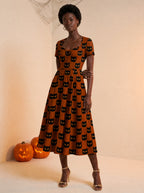 "Paka" Halloween Sweetheart Midi Dress — front view on model