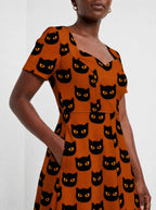 "Paka" Halloween Sweetheart Midi Dress — close-up of the bodice and the in-seam side pocket