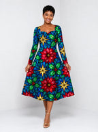 "Pendo" Long Sleeve Sweetheart Midi Dress — front view on model