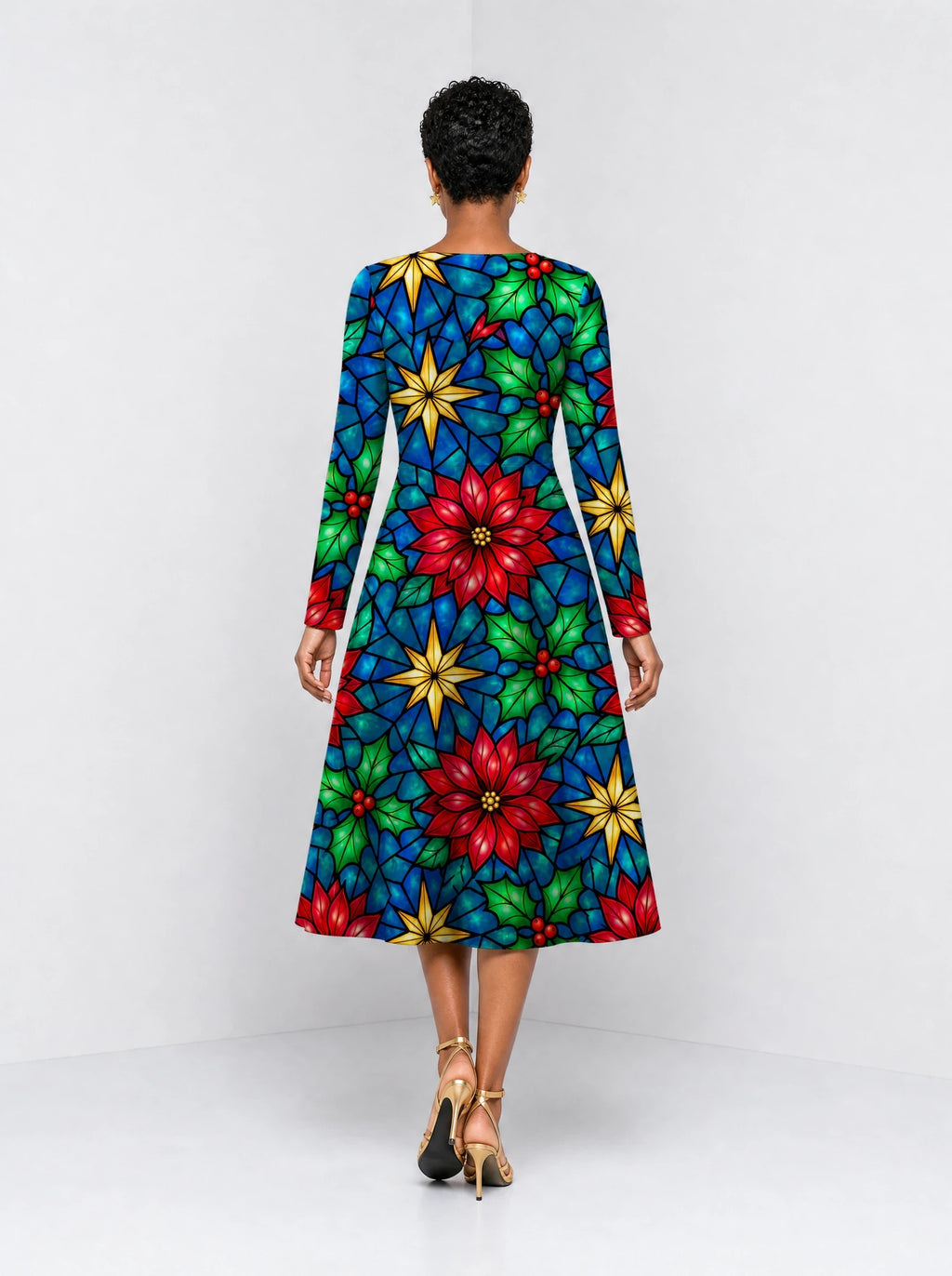 "Pendo" Long Sleeve Sweetheart Midi Dress — back view on model