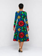 "Pendo" Long Sleeve Sweetheart Midi Dress — back view on model