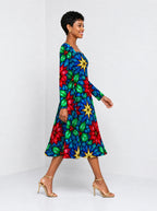 "Pendo" Long Sleeve Sweetheart Midi Dress — side view on model