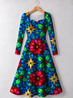 "Pendo" Long Sleeve Sweetheart Midi Dress — front view