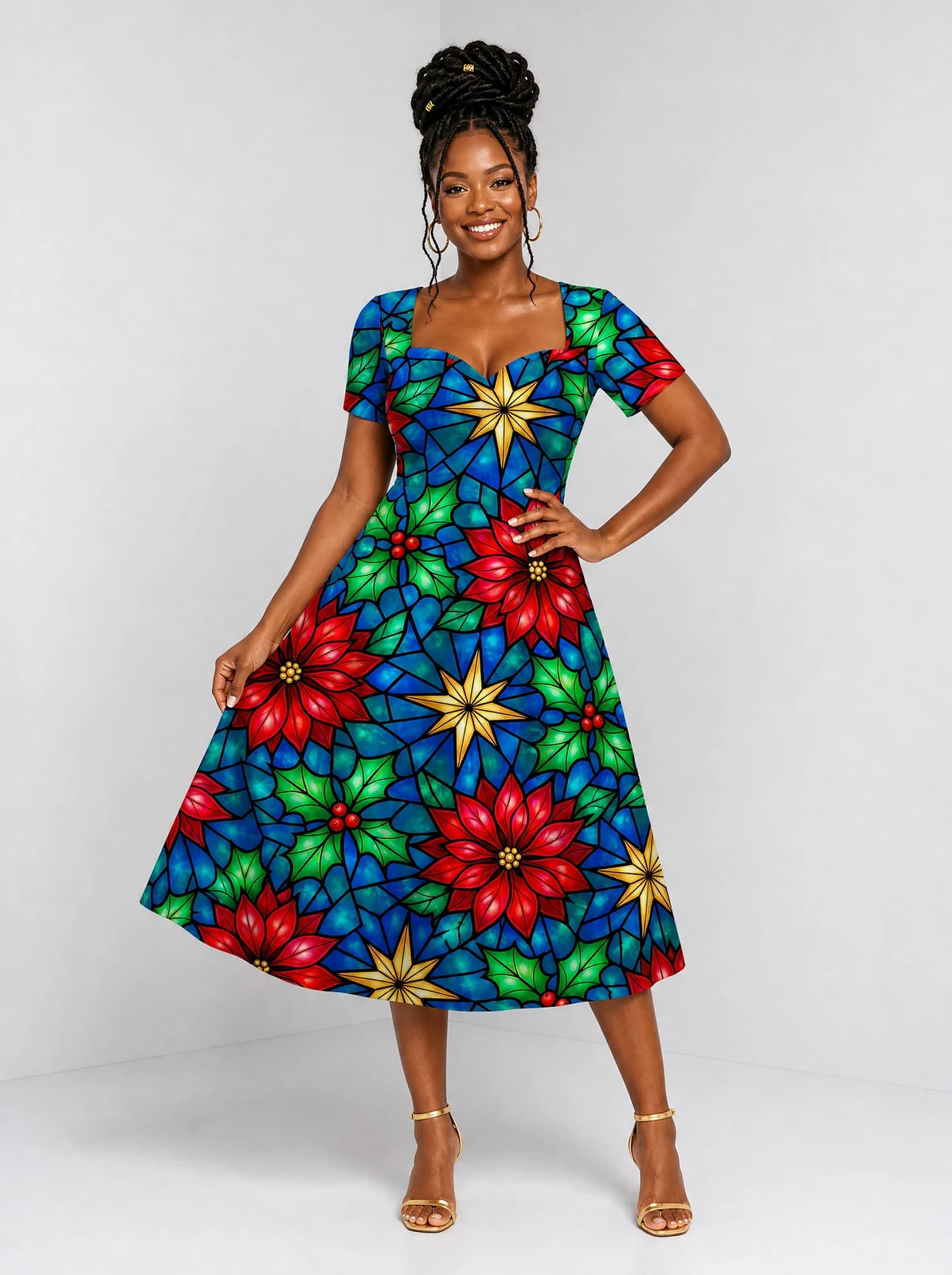 "Pendo" Sweetheart Midi Dress — front view on model
