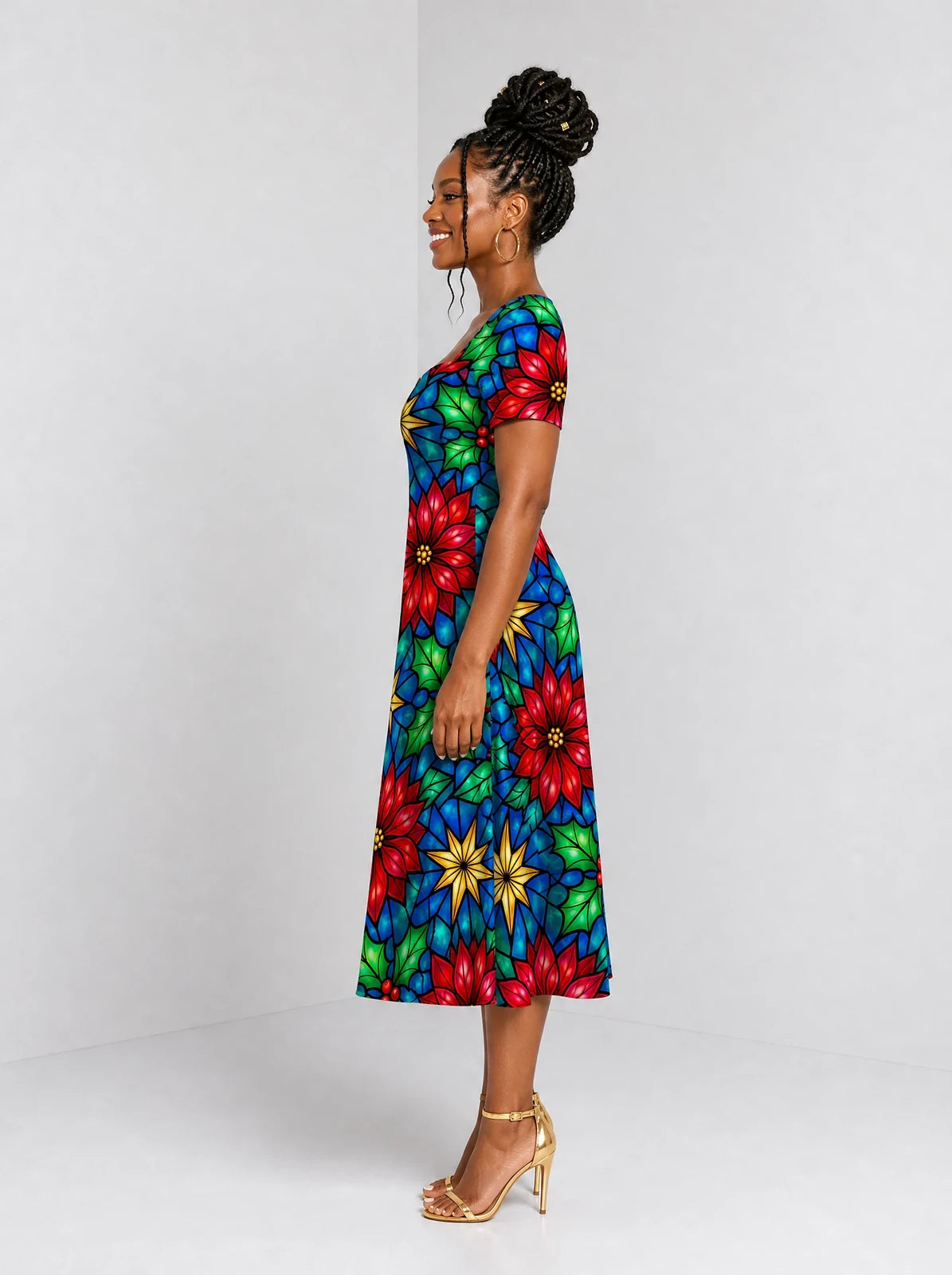 "Pendo" Sweetheart Midi Dress — side view on model