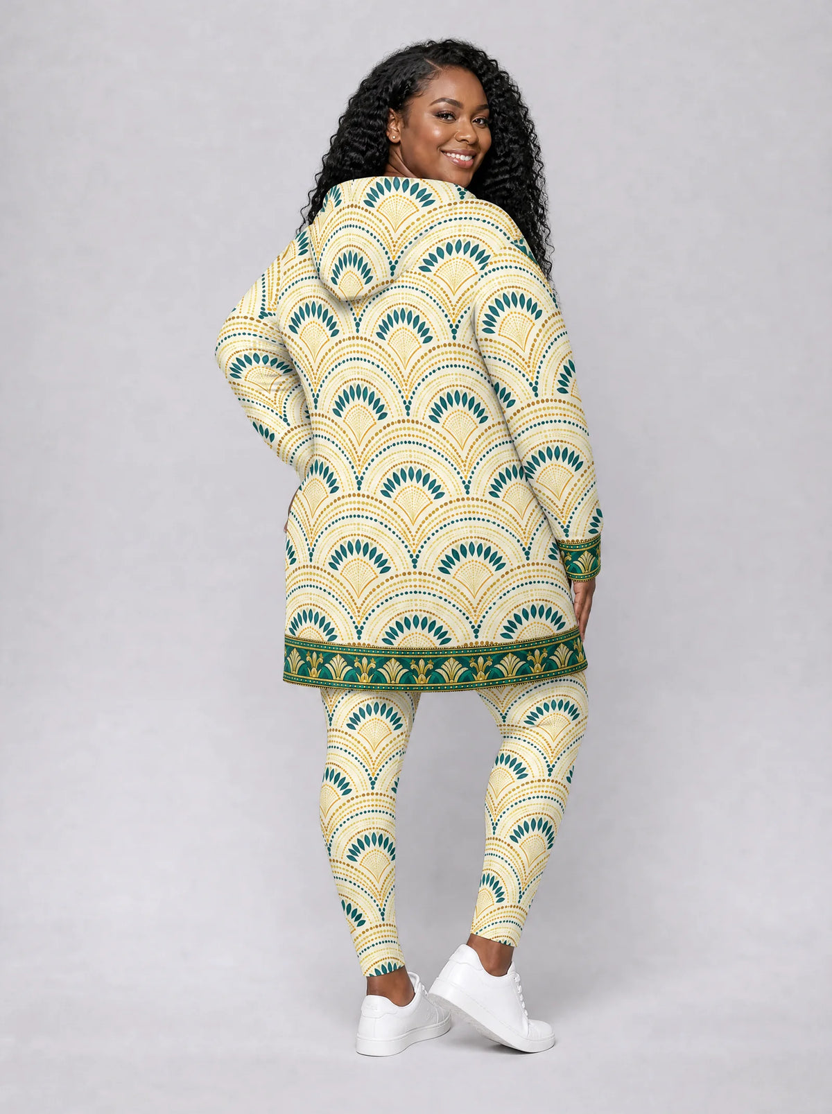 "Pepeo" Hoodie Dress — back view on model, styled with the matching leggings