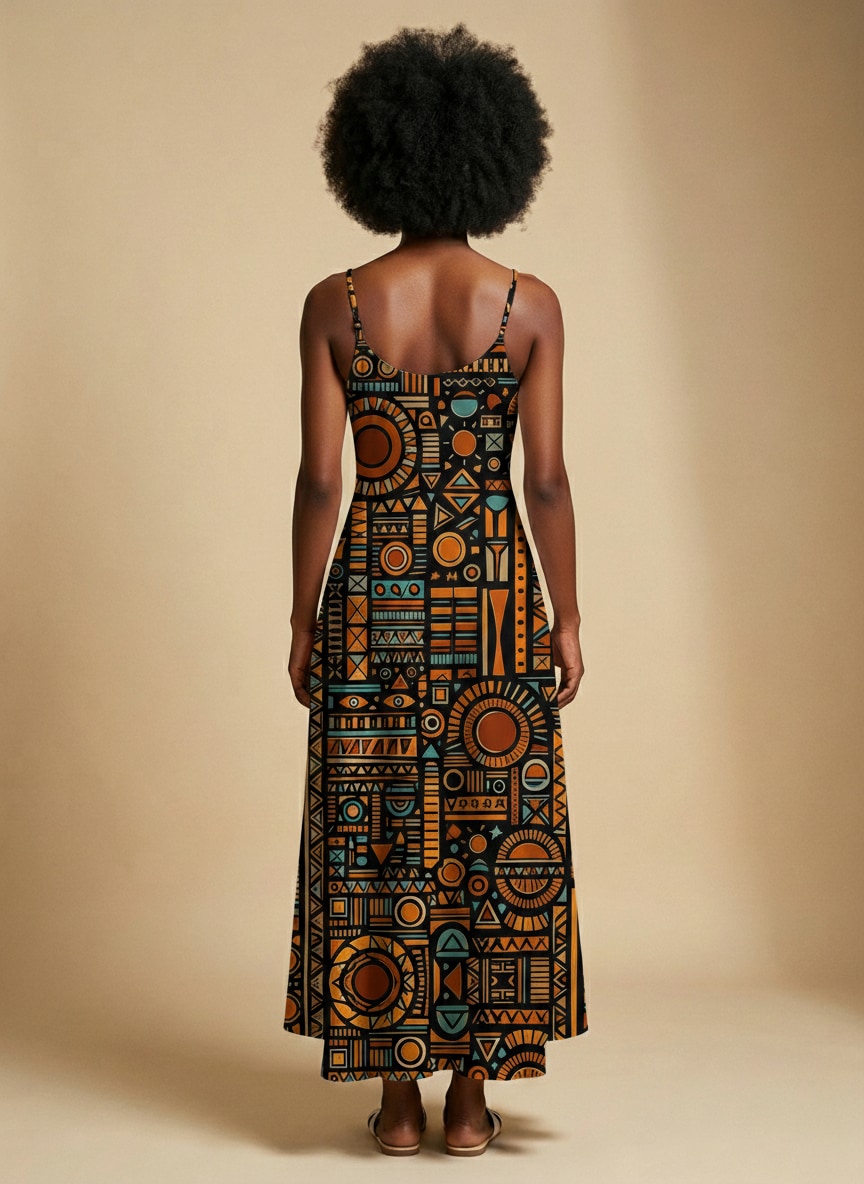 "Afrocentric Pattern Maxi Dress"