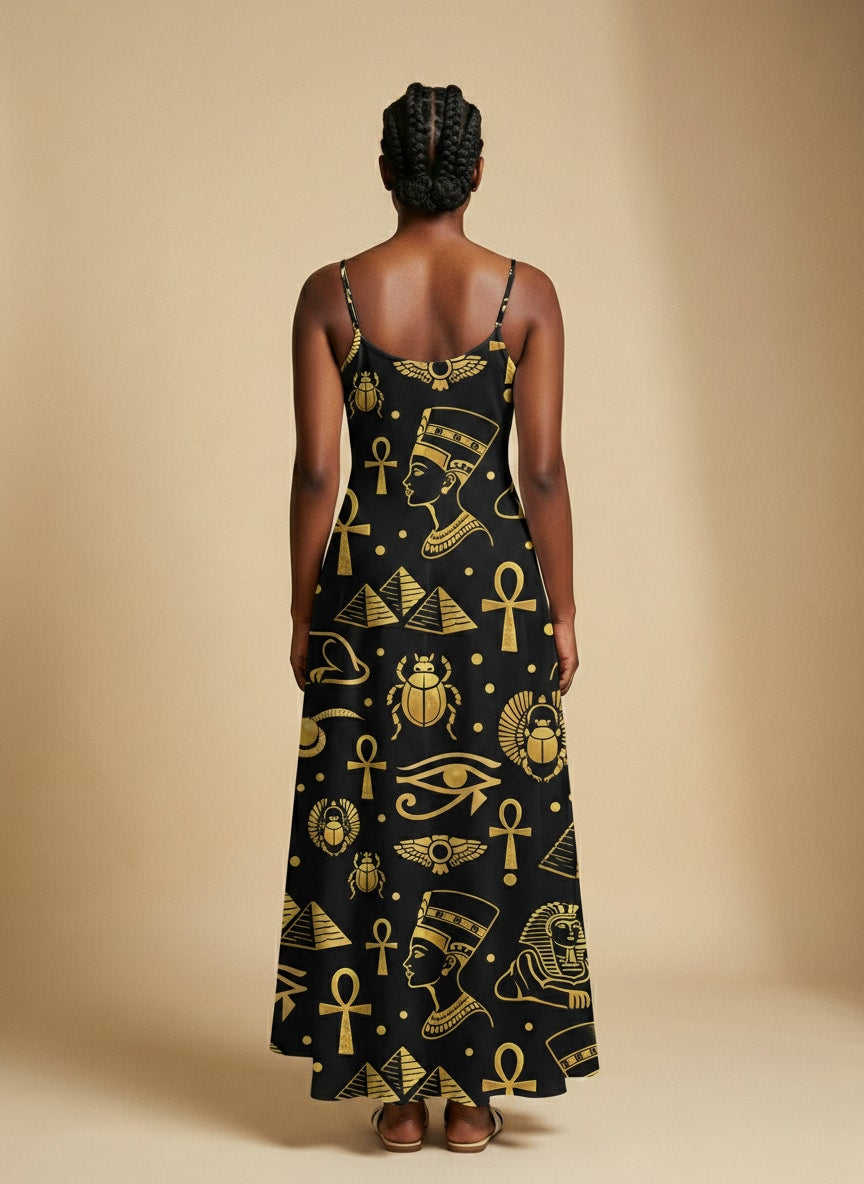 "Nefertiti" Black Gold Maxi Dress