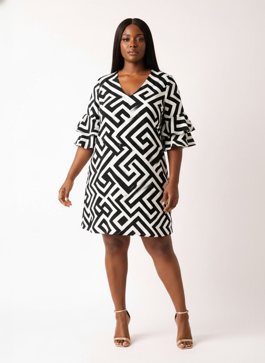 "Zamu" Stacked Ruffle Sleeve Dress