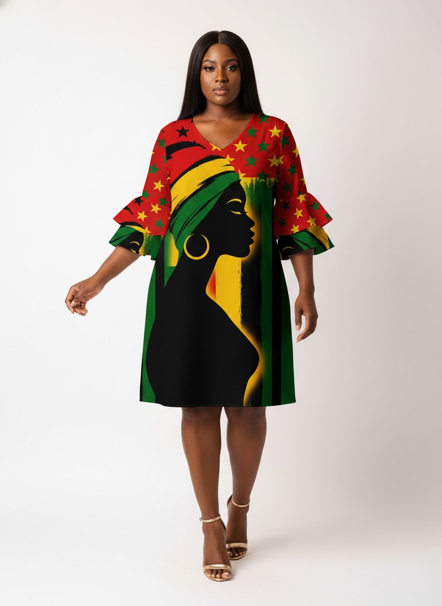 "Kwanza" Stacked Ruffle Sleeve Dress