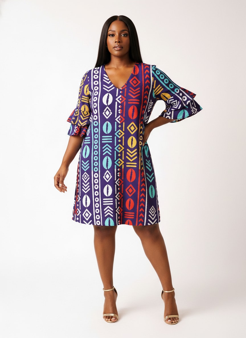 "Oshun Zamani" Stacked Ruffle Sleeve Dress