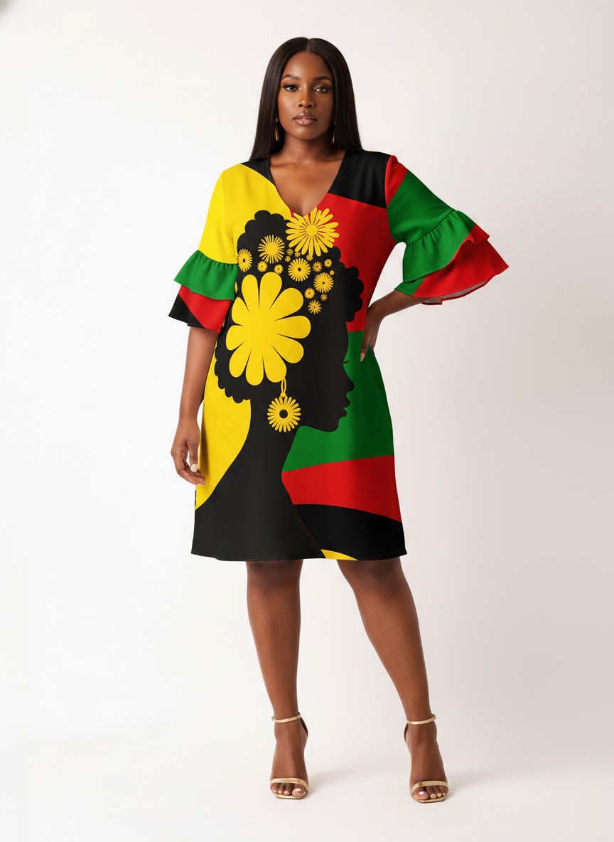 "Furaha" Stacked Ruffle Sleeve Dress