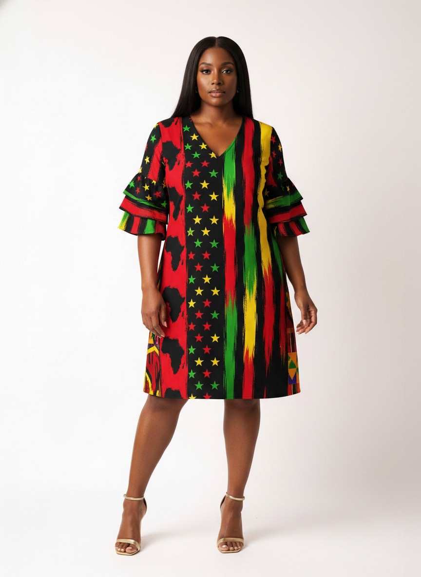 "Watu" Stacked Ruffle Sleeve Dress