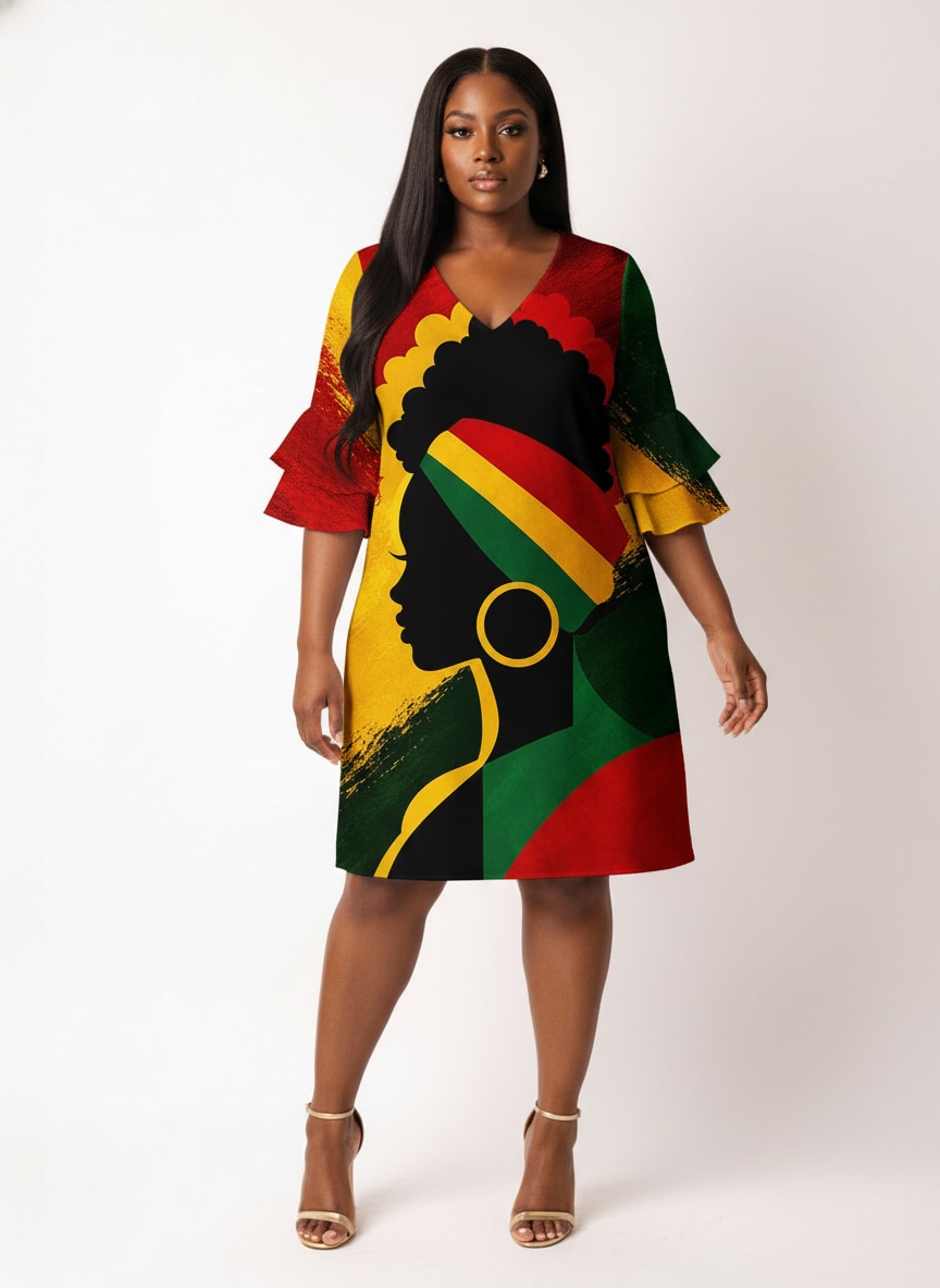 "Uhuru" Stacked Ruffle Sleeve Dress