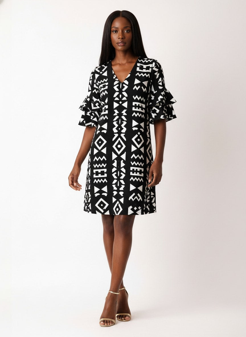 "Kuba" Stacked Ruffle Sleeve Dress